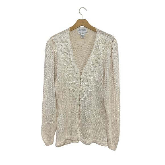 Sideffects Sweaters - VTG 90s Sideeffects Faux Pearl & Diamond Cardigan Button Size Medium Romantic